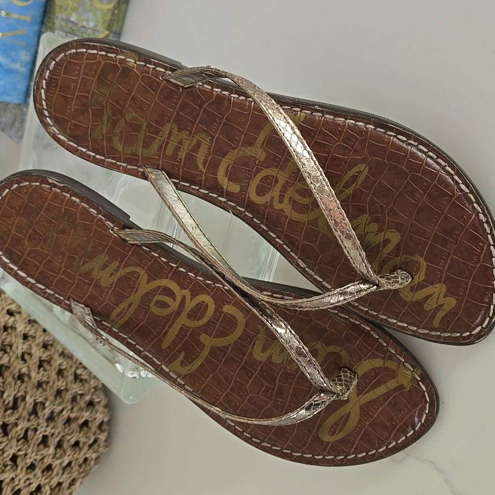 Sam Edelman Womens Size 10 Gracie Flip Flop Sandal Pewter Gold  Flat Sandal